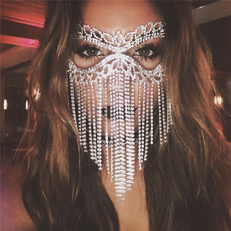Masquerade Party Jewelry Accessory Crystal Rhinestone Face Mask Chain